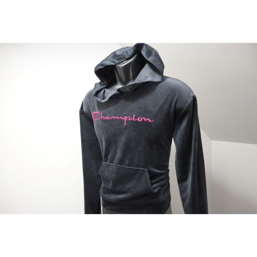 Champion Velour Hoodie Black Pull Over Sweatshirt Athletic Womens‎ Size Medium